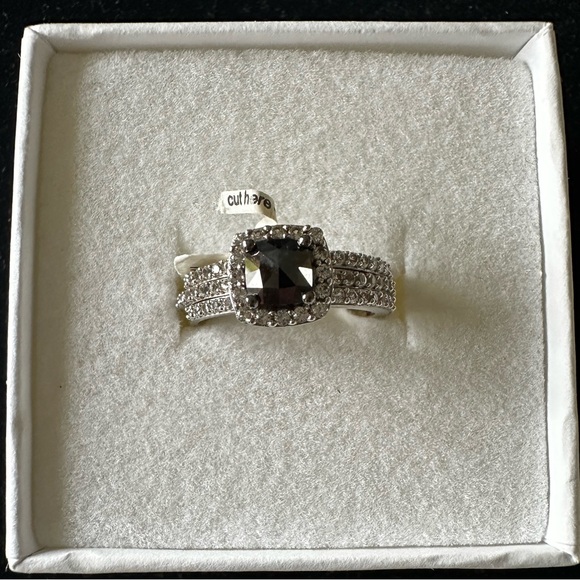 Midnight Black Diamond 10k White Gold  Bridal Set - Size 7 - Picture 1 of 5